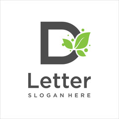 Green eco letters D logo with leaves. symbol alphabet  botanical  natural