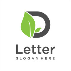 Green eco letters D logo with leaves. symbol alphabet  botanical  natural