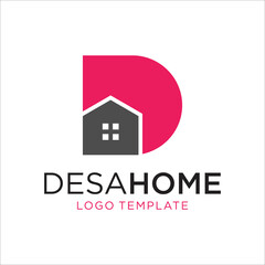 Letter D With Home Logo Design Template