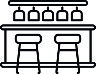 Alcohol bar counter icon outline vector. Cafe table. Desk chair