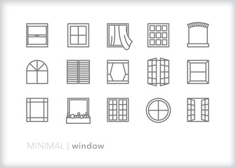 Set of window line icons showing different architectural, building and construction styles