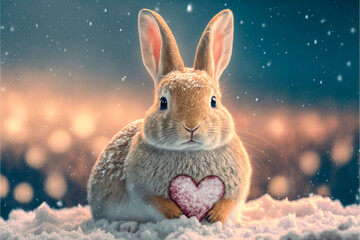 cute rabbit of 2023 valentine day, AI generate