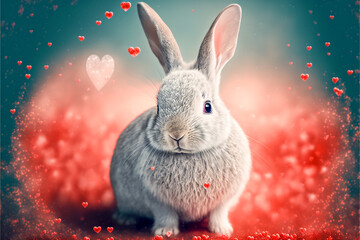 Fototapeta na wymiar cute rabbit of 2023 valentine day, AI generate