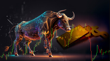 bull market of gold investing with forex chart, AI generate - obrazy, fototapety, plakaty