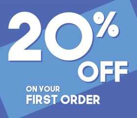 Obraz premium 20% percentage off on your first order with background blue