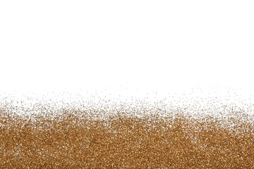Shiny golden glitter on white background, top view
