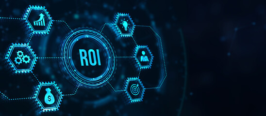 Internet, business, Technology and network concept. ROI Return on investment financial growth concept. 3d illustration.