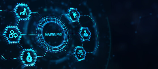 Internet, business, Technology and network concept. IMPLEMENTATION, web technology concept. 3d illustration.
