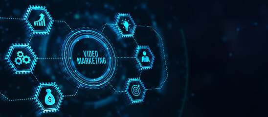Internet, business, Technology and network concept. Video marketing and advertising concept on screen. 3d illustration.