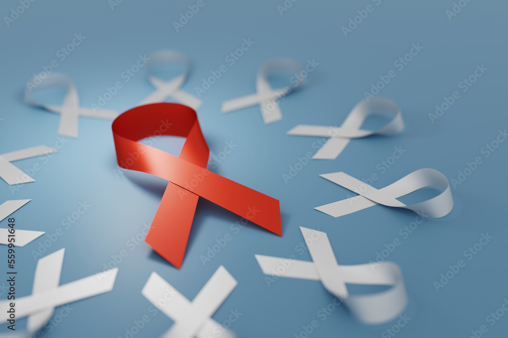 Poster world cancer day colorful ribbon circle array background, 3d rendering
