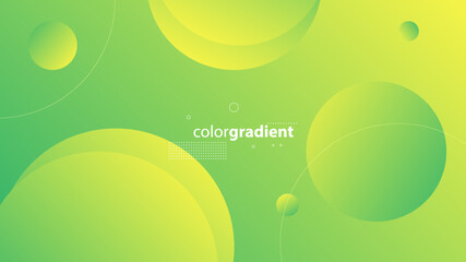 Abstract Modern Background with Retro Memphis Motion Round Circle Lines Element and Yellow Green Gradient Color