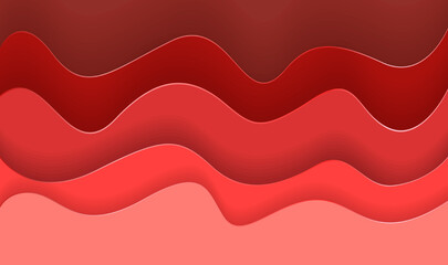 Paper cut background. Red abstract wave shapes - Trendy 3D design