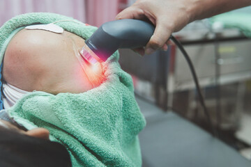 Therapy health and medicine concept, Physiotherapy technique, ultrasound machine, shoulder muscle...