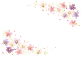 Fototapeta na wymiar カラフルな桜と金箔の水彩背景