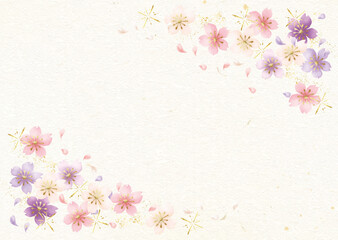 カラフルな桜と金箔の水彩背景 - obrazy, fototapety, plakaty