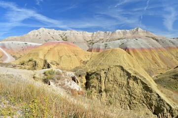 Colorful rocks located in Rainbow ridge in Badlands NP