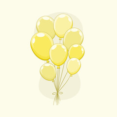 Żółte baloniki. Wektorowa ilustracja imprezowych balonów wypełnionych helem związanych razem. Dekoracje na urodziny, baby shower, walentynki, uroczystość, wesele.