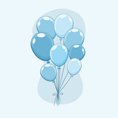 Niebieskie baloniki. Wektorowa ilustracja imprezowych balonów wypełnionych helem związanych razem. Dekoracje na urodziny, baby shower, walentynki, uroczystość, wesele.