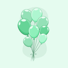 Zielone baloniki. Wektorowa ilustracja imprezowych balonów wypełnionych helem związanych razem. Dekoracje na urodziny, baby shower, walentynki, uroczystość, wesele.