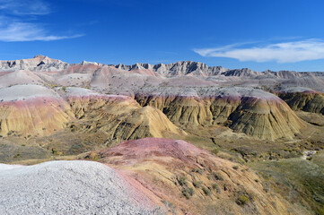 Colourful layers of rocks in Rainbow ridge location in Badlands NP