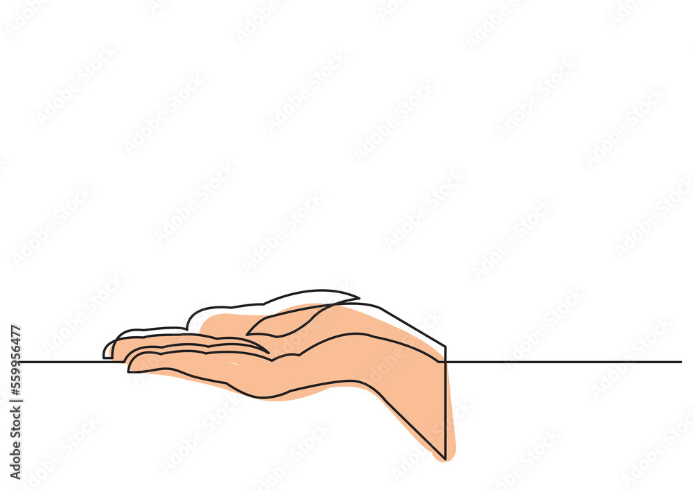 Poster continuous line drawing hand showing something colored png image with transparent background