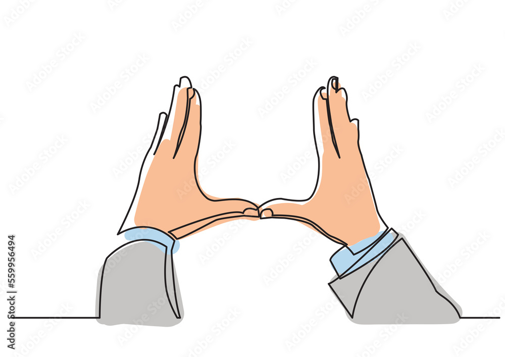 Poster continuous line drawing hands showing frame colored png image with transparent background