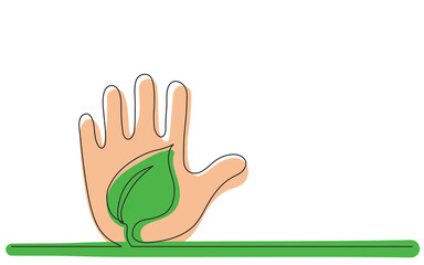 continuous line drawing hand protecting plant PNG image with transparent background