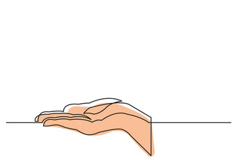 continuous line drawing hand showing something colored PNG image with transparent background