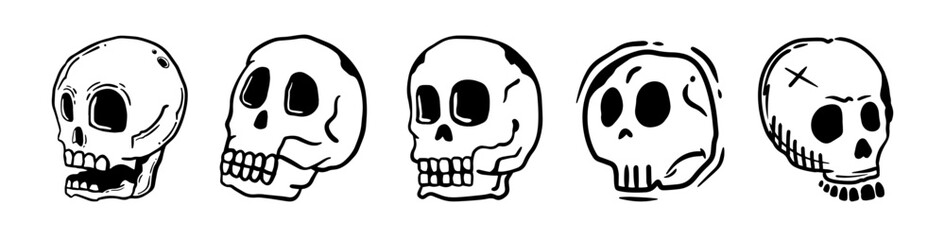 Skull line art design vector bundle collection. Hand drawn character symbol. 