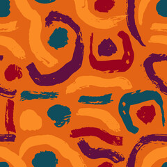 Dry Brush Strokes Dark Seamless Pattern. Hand Drawn Artwork Abstract Vector Background