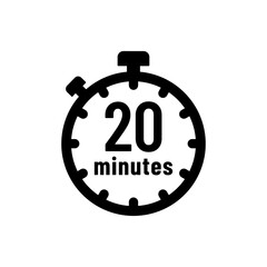 20 minutes timer or 20 minutes stopwatch icon on white background. 20 minutes timer, stopwatch or countdown icon. Time measure. Chronometr icon. Best 20 minutes icon vector.