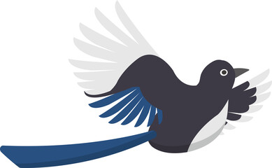 Cartoon comic vector illustration icon of magpie or blue magpie, bird