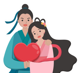Valentine's Day in Asia, East and China: Tanabata, the legendary characters of Cowherd and the Weaver Girl, cartoon comic vector characters