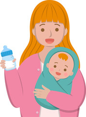 Mother with baby cartoon comic character vector