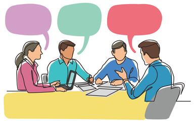 continuous line drawing office workers business meeting  employees colored PNG image with transparent background