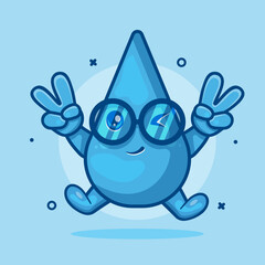 cute water drop character mascot with peace sign hand gesture isolated cartoon in flat style design