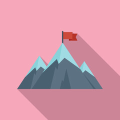 Growth flag on mountain icon flat vector. Career climb. Success target