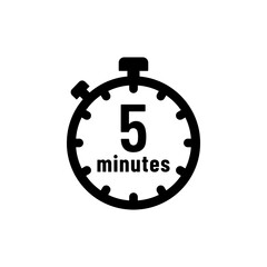 5 minutes timer or 5 minutes stopwatch icon on white background. 5 minutes timer, stopwatch or countdown icon. Time measure. Chronometr icon. Best 5 minutes icon vector.