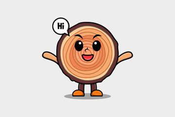 Cute cartoon Wood trunk character with happy expression in modern style design illustration