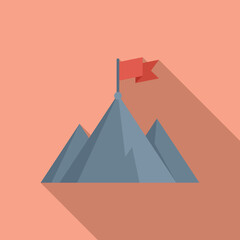 Victory flag on mountain icon flat vector. Top business. Target peak
