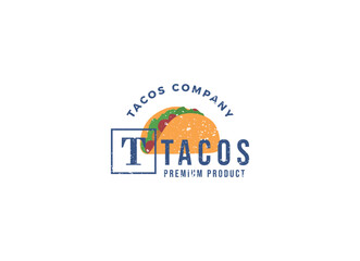 Tacos logo design vector illustration. Good for restaurant menu and cafe badge. Vintage typography logotype template.