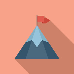 Journey flag on mountain icon flat vector. Top career. Climb success