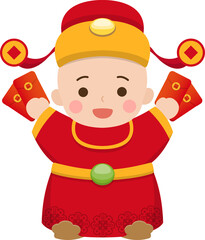 Chinese little boy dressed up of God of Wealth cartoon character comic character vector