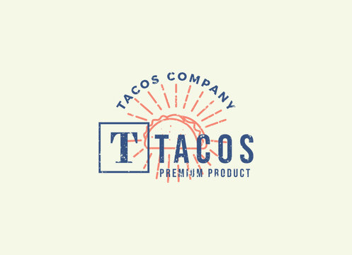 Tacos logo design vector illustration. Good for restaurant menu and cafe badge. Vintage typography logotype template.