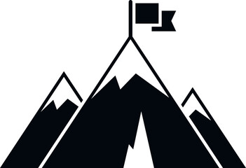 Growth flag on mountain icon simple vector. Career climb. Success target
