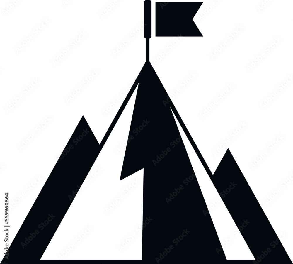 Poster challenge flag on mountain icon simple vector. top career. climb target