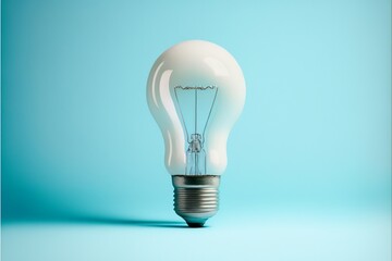 White light bulb with blue background. AI digital illustration