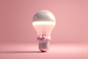 Pink light bulb with pink background. AI digital illustration