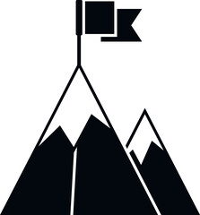 Flag on mountain way icon simple vector. Top career. Peak concept