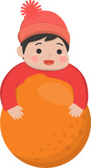 Cute little boy with tangerine cartoon comic character mascot